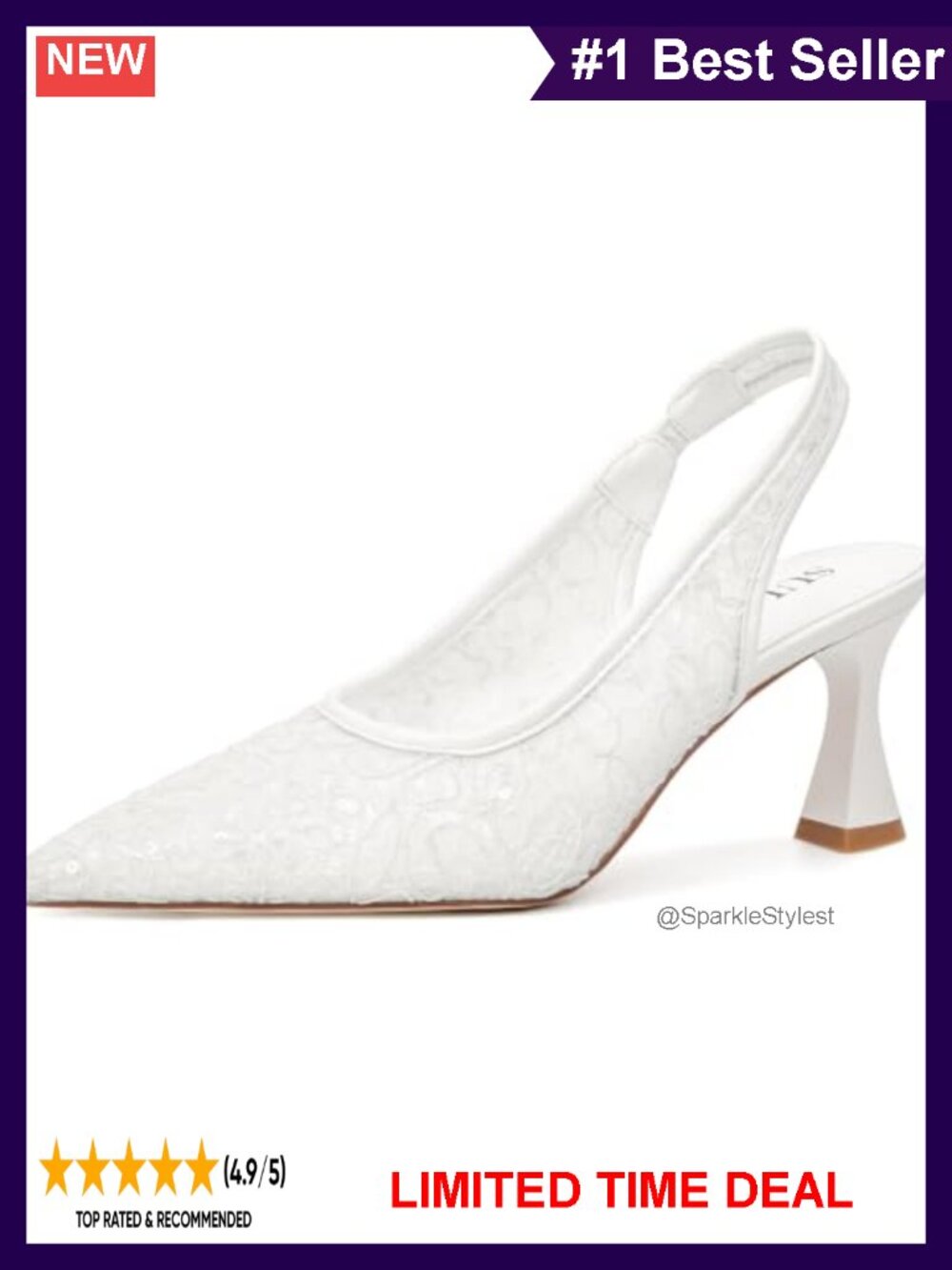 Lace Mesh Slingback Kitten Heels Pointed Toe Bridal Pumps